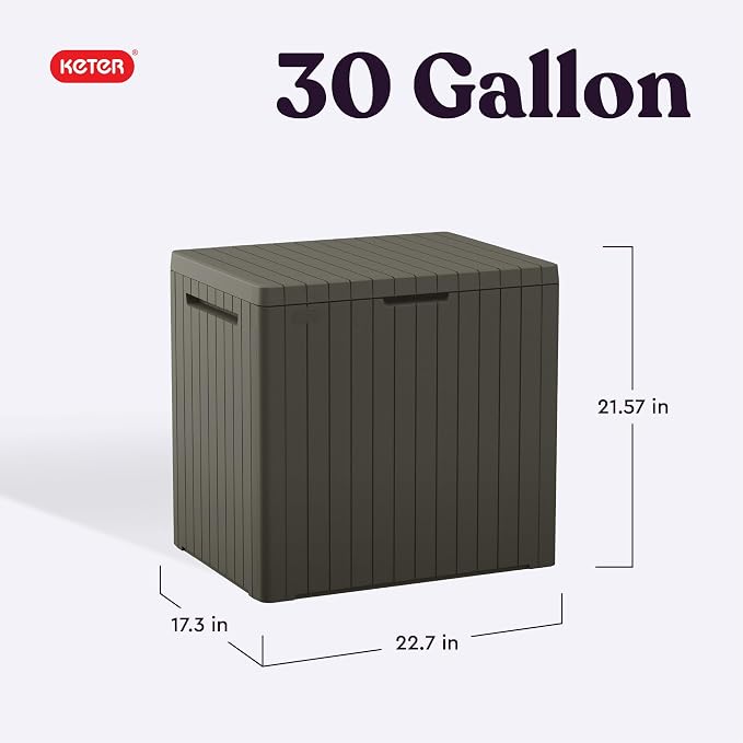 Keter City 30 Gal Outdoor Storage Box and Patio Side Table | Taupe, Weatherproof - Image 2