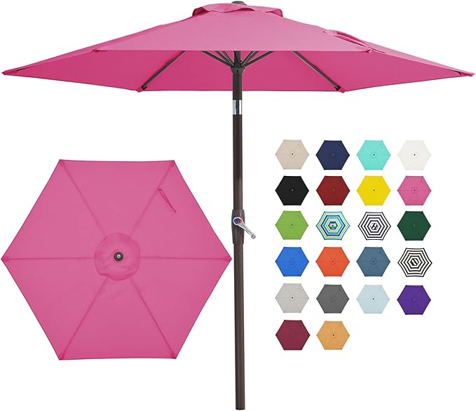 JEAREY 7.5 ft Outdoor Patio Umbrella, Table Umbrella, Rose Pink | 6 Sturdy Ribs by JEAREYOutdoorsCollection