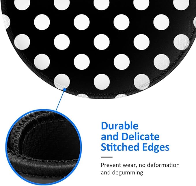 Polka Dot Mouse Pad, Black White Mouse Pads for Desk, Stitched Edge Mousepad with Non-Slip Rubber Base, Gaming Mouse Mat for Computer Laptop Home Office
