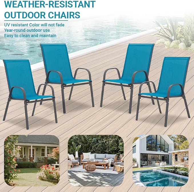 Patio Chairs Set of 4, Breathable Textilene, Weatherproof Frame, Quick Setup - Image 5