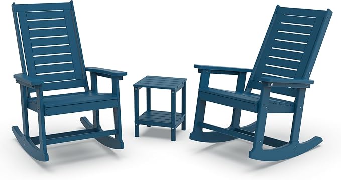 GREENVINES Outdoor Rocking Chairs Set, 2 Rockers w/ 1 Side Table by GreenVines