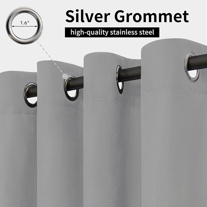 Easy-Going Outdoor Curtains for Patio 2 Panels, 54x84 inch, Light Grey | - Image 2