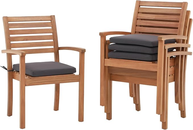 Stackable Patio Dining Chairs Set of 4, Dark Grey | Outdoor Acacia Wood Chairs by OCOrange-Casual