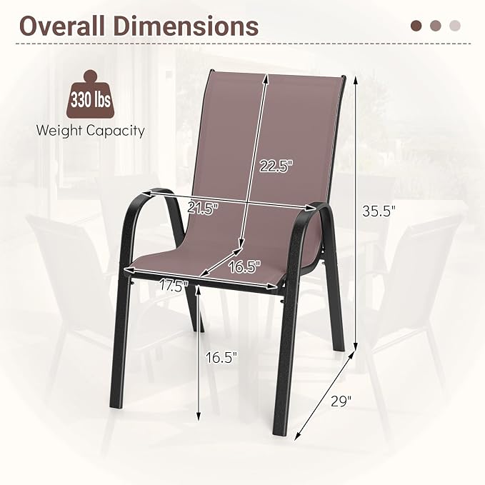 Tangkula Stackable Patio Dining Chairs Set of 4, Outdoor Armchairs - Image 3
