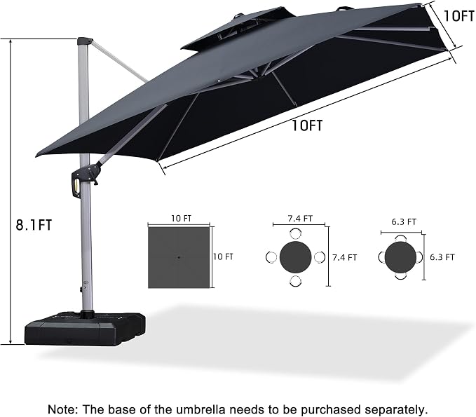 PURPLE LEAF Cantilever Patio Umbrellas 10' x 10' Square Double Top, 3-Yr - Image 9