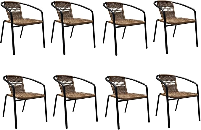 8 Stackable Wicker Patio Chairs, Weather-Resistant Outdoor Seating by Home