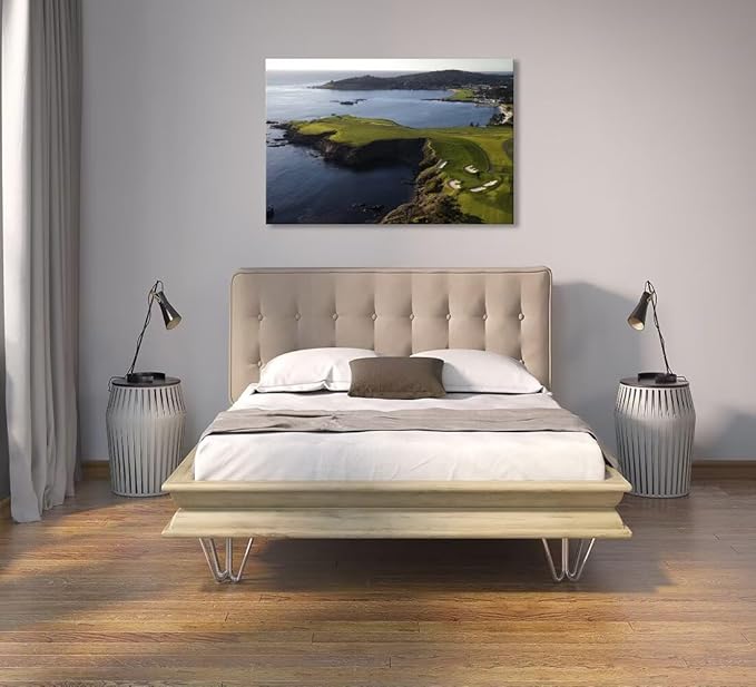 Pebble Beach Golf Course Wall Art Pictures - Pebble Beach Wall Art for Living Room Bedroom Bathroom Home Decorations Framed Artwork Canvas Prints Ready to Hang(12''H x 16''W)
