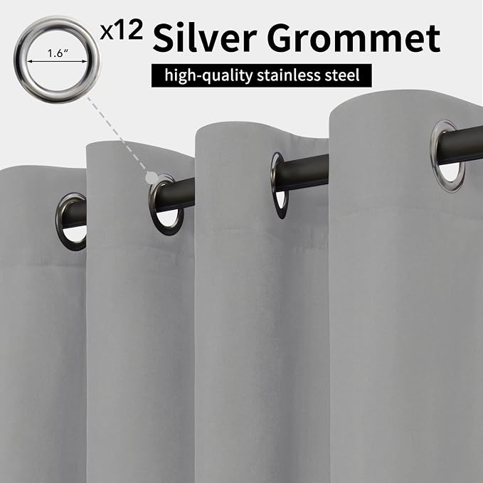 Easy-Going Outdoor Curtains for Patio 1 Panel, 110x108 inch, Light Grey | - Image 2