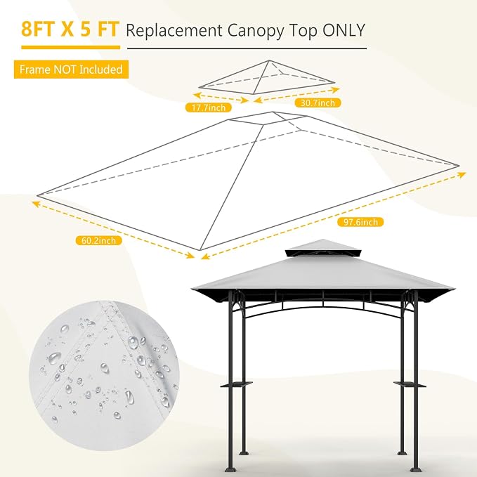 Grill Gazebo Canopy Replacement, 5 x 8 Ft, UV Resistant, Water Resistant - Image 2