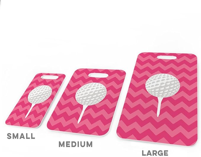 ChalkTalkSPORTS Golf Luggage & Bag Tag | Golf Ball and Tee | Custom Info on Back | Large | Pink
