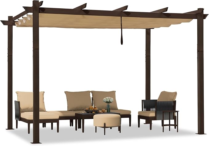 PURPLE LEAF Pergola 10' x 12' Aluminum Retractable Canopy Sun Shade, UV fabric - Image 2