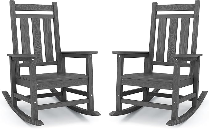 Oversized Outdoor Rocking Chair Set of 2, HDPE Patio Rockers by KINGYES