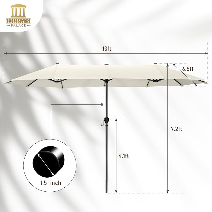 HERA'S PALACE 13 Ft Double-Sided Twin Patio Umbrella, Outdoor Double Sided - Image 7