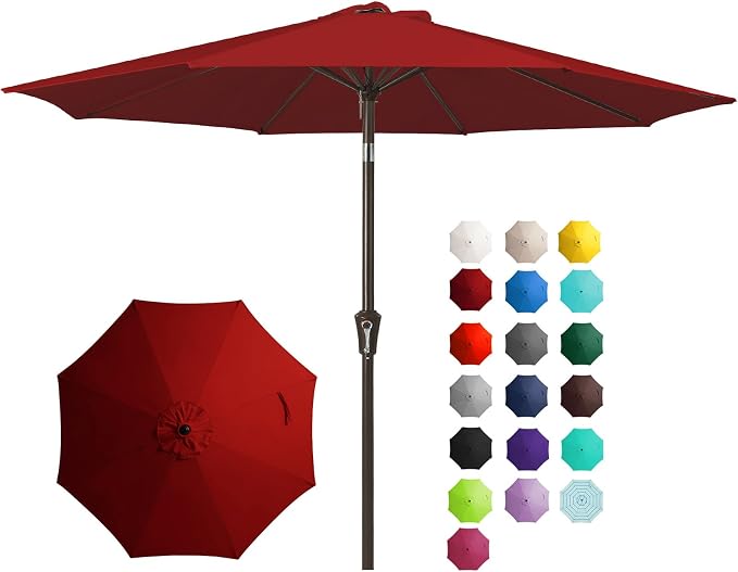 JEAREY 9FT Outdoor Patio Umbrella, Market Umbrella, Burgundy | Outdoor Table by JEAREYOutdoorsCollection