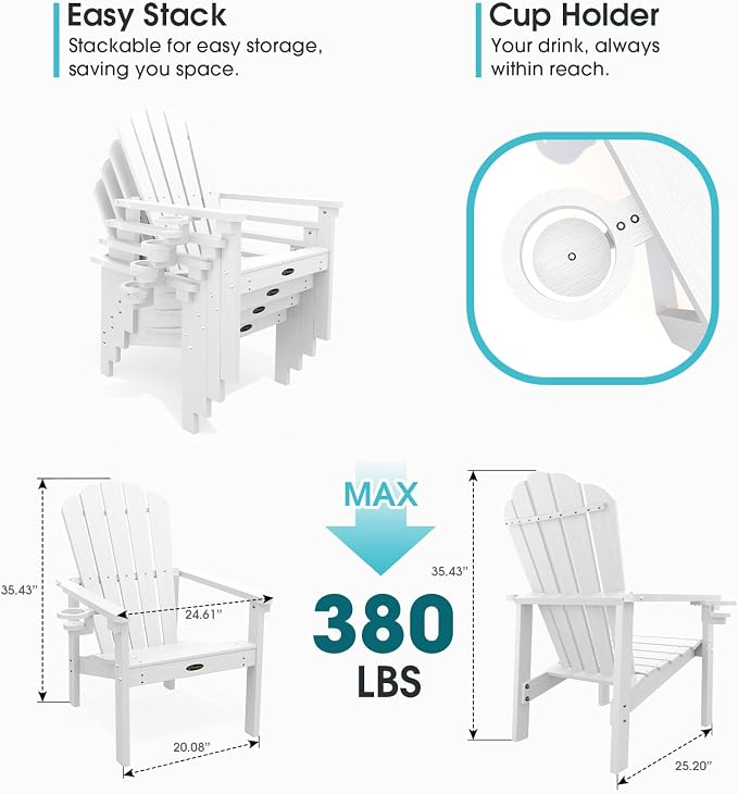 THOEOE Stackable Adirondack Chair Set of 6, Fire Pit Chairs, Space Saving - Image 2
