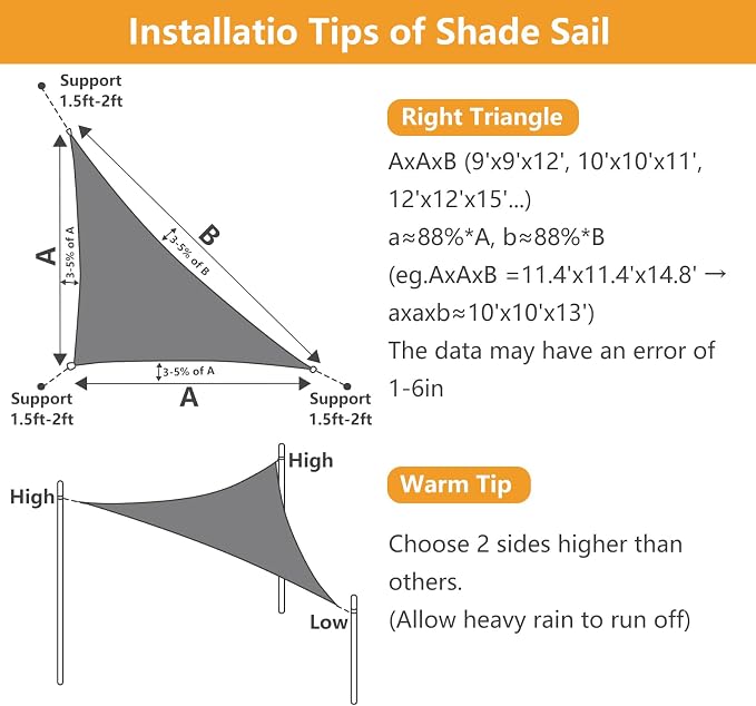 10' x 10' x 14' Triangle Sun Shade Sail, 185 GSM HDPE, Sand | 95% UV block - Image 4