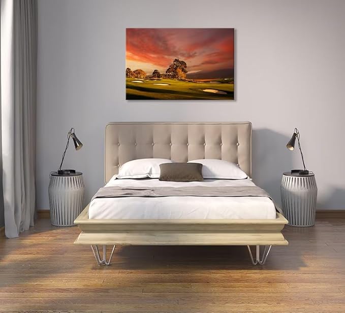 chenchenArt Coastline Golf Course Wall Art for Living Room Bedroom Bathroom Decor USA California Golf Course Picture Wall Decor for Office Golf Art Canvas Prints Framed Ready to Hang(12''H x 16''W)
