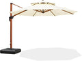 PURPLE LEAF Patio Umbrella 11ft Double Top Wood-Grain Finish, Cream | Braced by PURPLELEAF