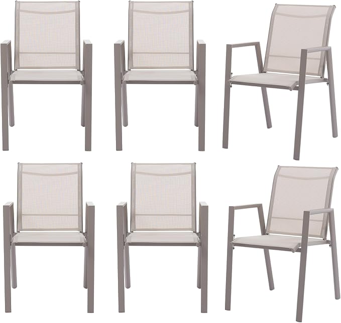 Outdoor Patio Chairs Set of 6, Ivory Beige Stackable Outdoor Chairs, - Image 7