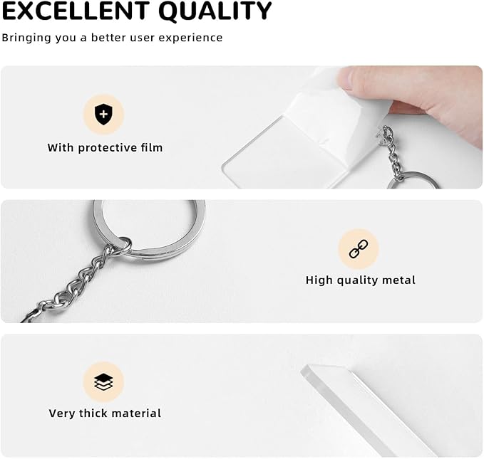 Keychain - Rectangular Acrylic Keychain Daily Key Ring Car Key Fob Holder 2X3 Inch