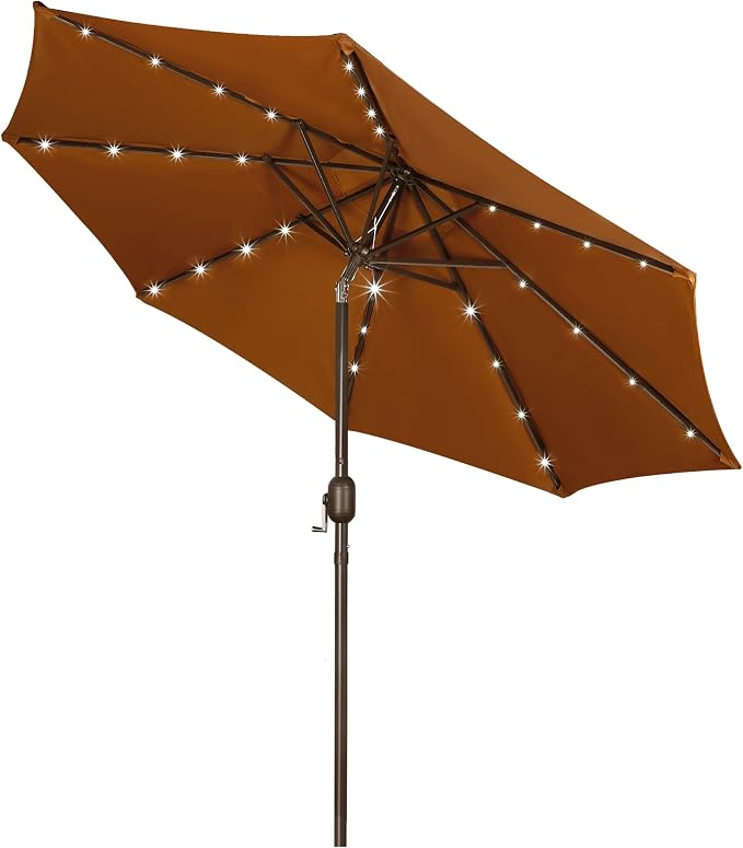 9 ft Solar Umbrella 32 LED Lighted Patio Umbrella Table Market Umbrella by Blissun
