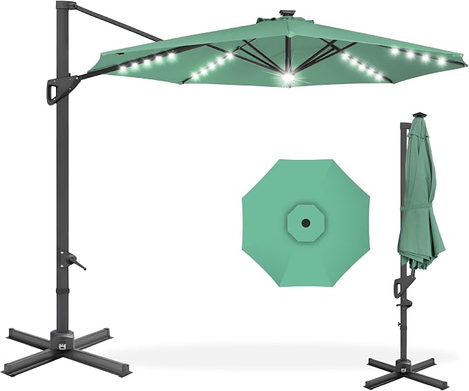 Best Choice Products 10ft Solar LED Cantilever Patio Umbrella, 360-Degree by Unknown