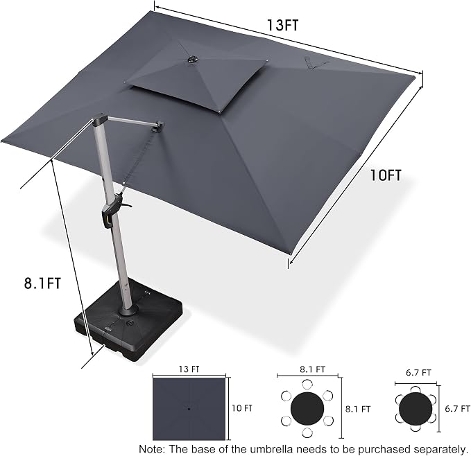 PURPLE LEAF Cantilever Patio Umbrella 10' X 13' Extra Large, 3-Yr - Image 8