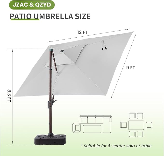 JZAC & QZYD 9x12 FT Cantilever Offset Patio Umbrella - Image 4