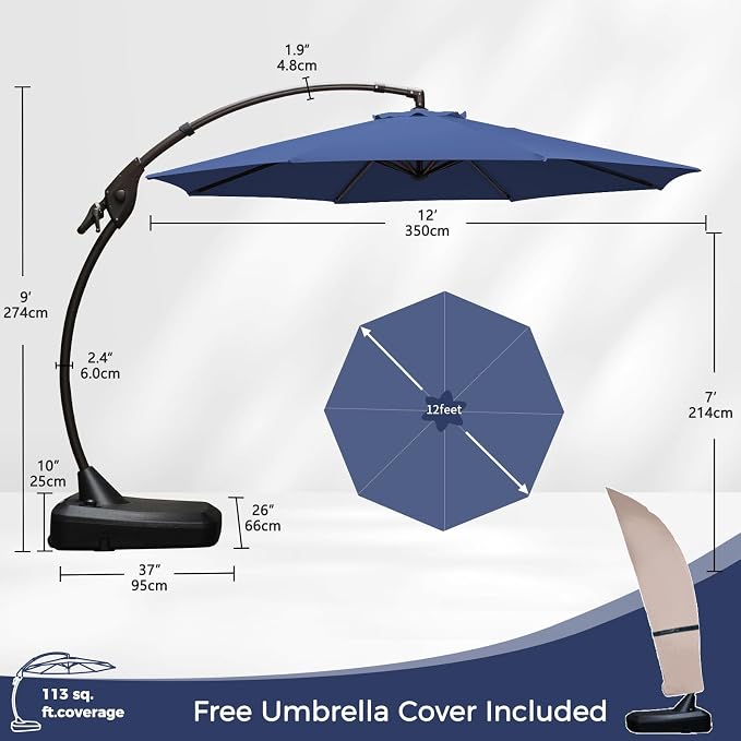 Grand patio 12FT Cantilever Round Umbrella - Image 4