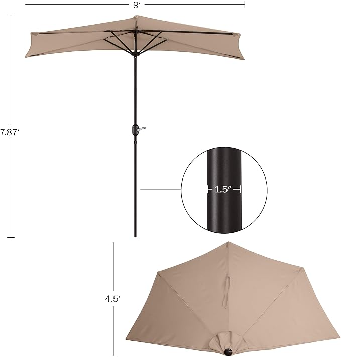 Pure Garden Half Umbrella Outdoor Patio Shade - Image 5