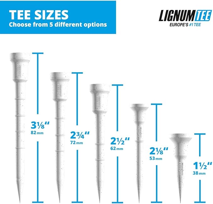 LIGNUM Unbreakable Microwood Golf Tees 50x More Durable/Adjustable Golf Tee/Innovative Wood Fibre and Natural Adhesives/Golf Tee, Golf Tees, Tees Golf, Golf Ball Tees, Pack of 5