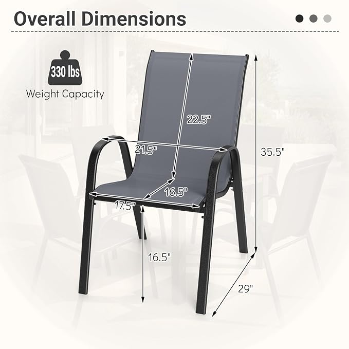 Tangkula Stackable Patio Dining Chairs Set of 4, Outdoor Armchairs - Image 3