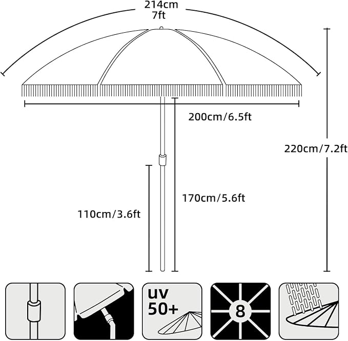AMMSUN 7ft Patio Umbrella with Fringe Outdoor Tassel Umbrella UPF50+ Premium - Image 6