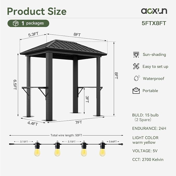 Aoxun Grill Hardtop Gazebo 8x5, Metal Frame Canopy - Image 2
