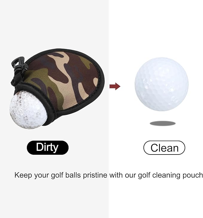 PATIKIL Golf Ball Washer Pouch, 5 Pack Portable Golf Balls Cleaner Pocket Bag with Hanging Clip for Women Men Golf Exercise, Army Green