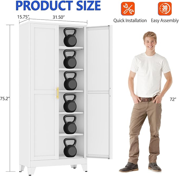 GAIOUS 75''Tall Metal Garage Storage Cabinet, File Cabinet - Image 2
