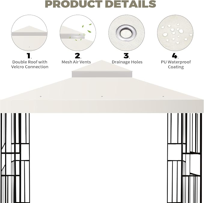 10x10 FT Gazebo Replacement Top, Canopy Replacement Cover Double Tiered - Image 3