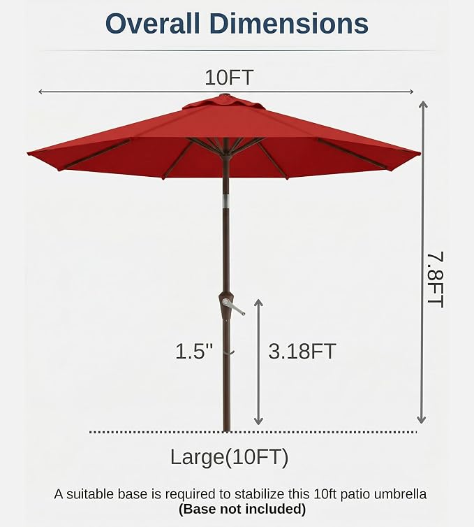 10FT Patio Umbrella, Outdoor Umbrella - Image 7