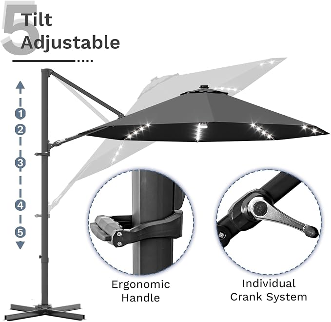Devoko 10ft Solar LED Patio Umbrella, Round Cantilever Outdoor Umbrella - Image 6