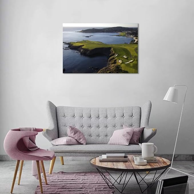 Pebble Beach Golf Course Wall Art Pictures - Pebble Beach Wall Art for Living Room Bedroom Bathroom Home Decorations Framed Artwork Canvas Prints Ready to Hang(12''H x 16''W)