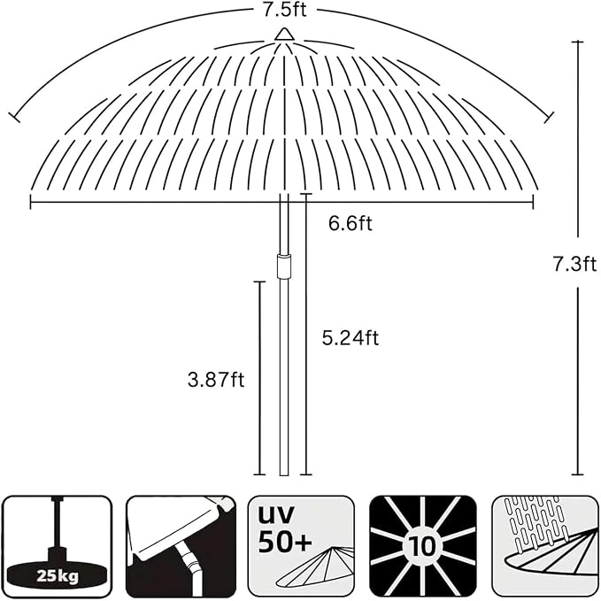 AMMSUN 7.5ft Hula Thatched Hawaiian Tiki Patio Beach Umbrella - Image 6