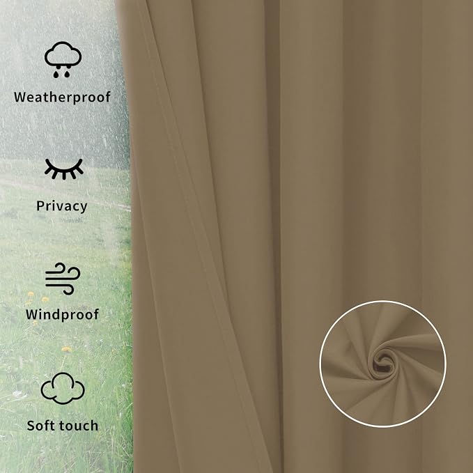 Easy-Going Outdoor Curtains for Patio 1 Panel, 54x96 inch, Khaki | Waterproof - Image 6
