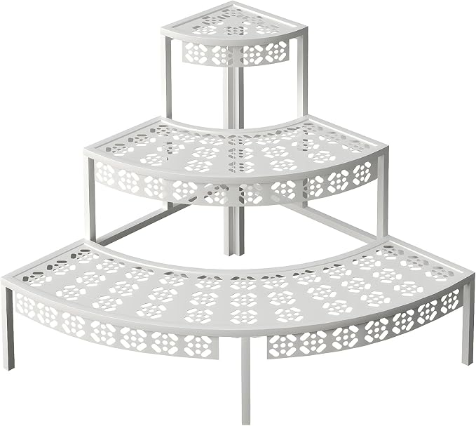 aboxoo 3-Tier Metal Plant Stand, Quarter Round Stair-Step Corner Shelf | Holds by aboxoo