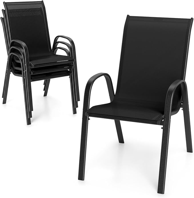 Tangkula Outdoor Stackable Patio Dining Chairs Set of 4, Breathable Fabric by TANGKULA