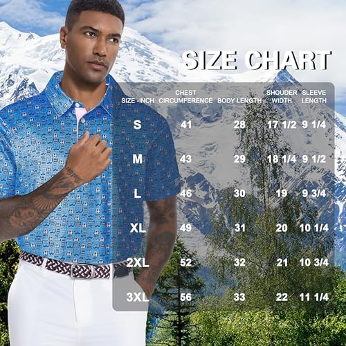 Mens Golf Shirt Short Sleeve Dry Fit Print Moisture Wicking Performance - Image 6