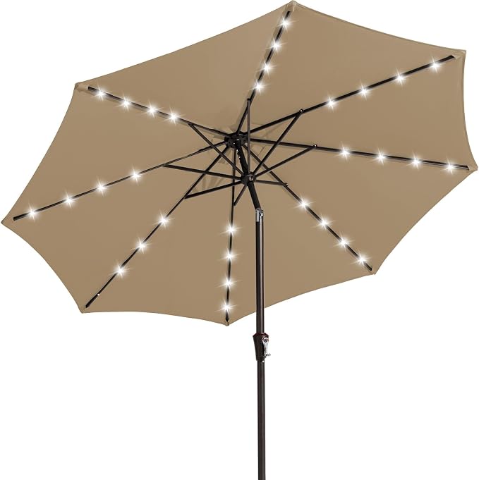 JEAREY 9' Patio Umbrella with Solar Lights, LED Umbrella, Tilt & Crank UV by JEAREYOutdoorsCollection