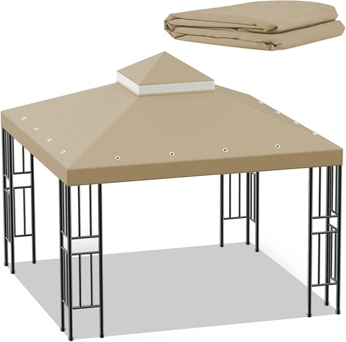 Sumfaller 10x10 FT Gazebo Replacement Canopy Top Cover | Double Tiered Canopy by Unknown
