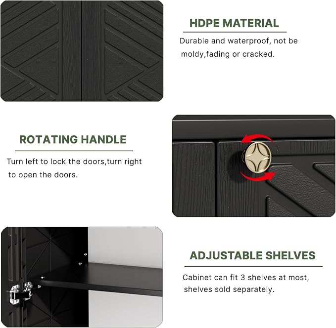 KINYING Outdoor Storage Cabinet Waterproof, 60 Gallon Resin Outdoor Storage Shed - Image 5