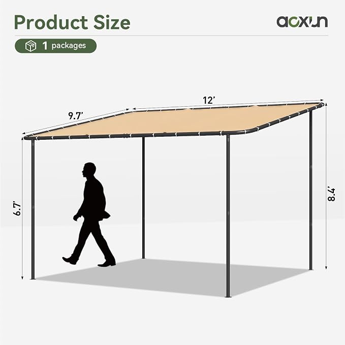 Aoxun 10x12 Lean-to Gazebo, Sloped Pergola Porch Canopy Awning - Image 4