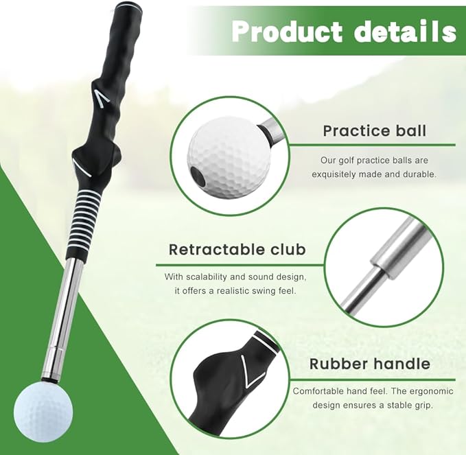 Golf Swing Practice Stick – Retractable Aid: Fix Rhythm Fast, Stop Slicing/Hooking, Indoor/Outdoor Use | Skip Frustration, Boost Consistency (Right-Handed)